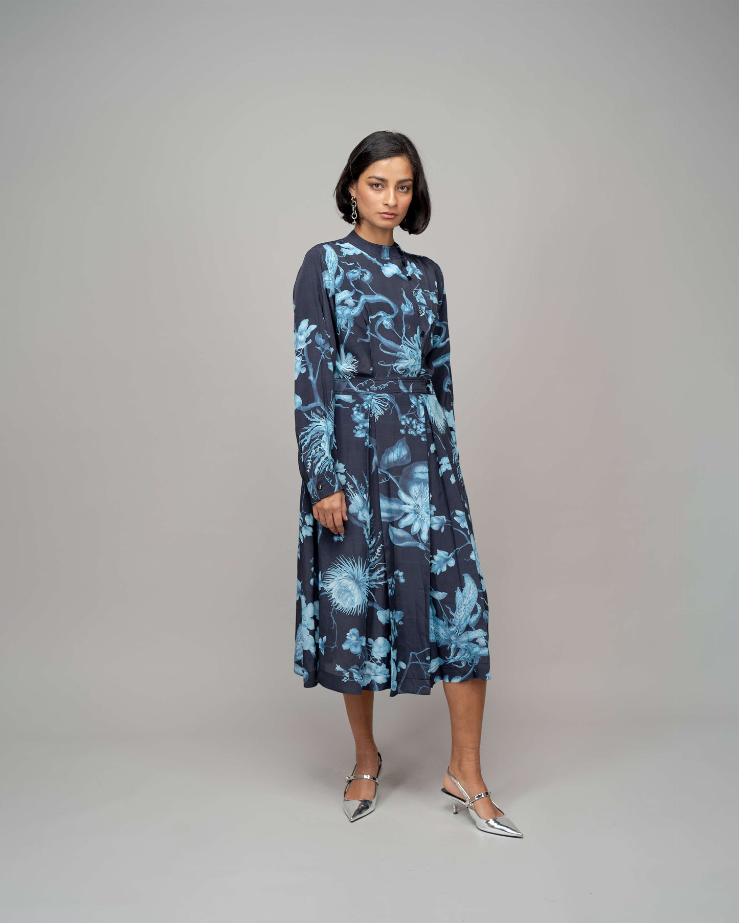 Garden Print Wrap Dress In Aourora Borealis